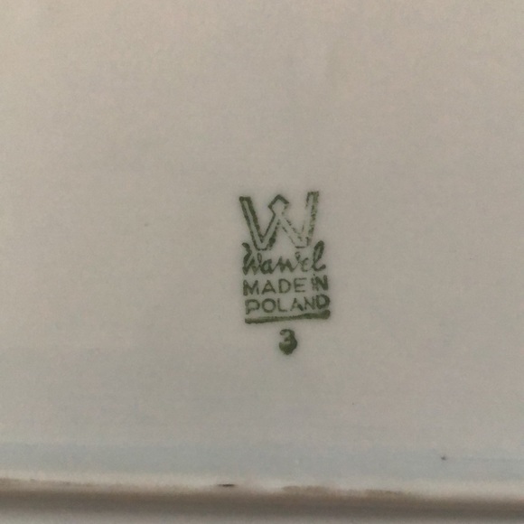 Vintage W Wawel Made in Poland Blue Morning Flower Green Leaves Gold Rim Platter - Picture 5 of 7